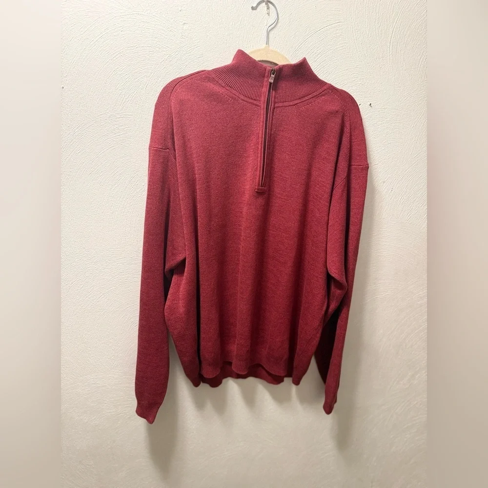 Tommy Bahama Silk Cotton Quarter Zip Sweater XL | Burgundy Red Lightweight Knit